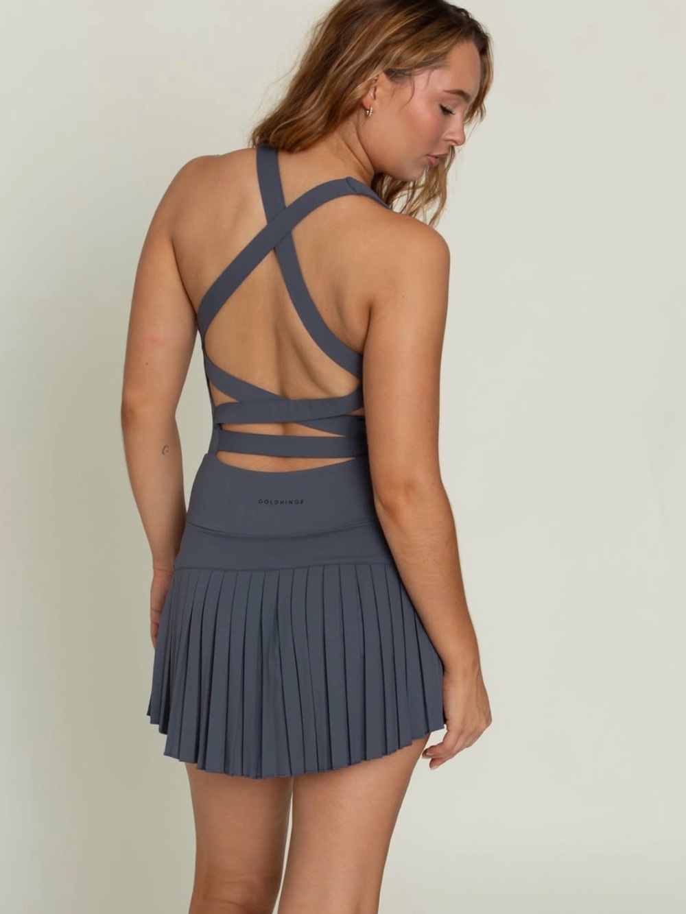 Gold Hinge Navy Criss Cross Back Pleated Preppy Tennis Dress XL Pickleball Dress